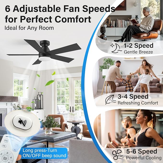 42In Smart Ceiling Fans with Lights and Remote,Control via Voice Alexa App,Noiseless,Reversible,Flush Mount Low Profile