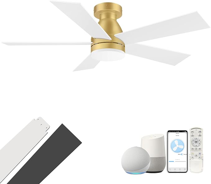 42In Smart Ceiling Fans with Lights Remote,Control via Wifi Voice Alexa APP,Quiet DC Motor,6-Speed,Flush Mount Low Profile
