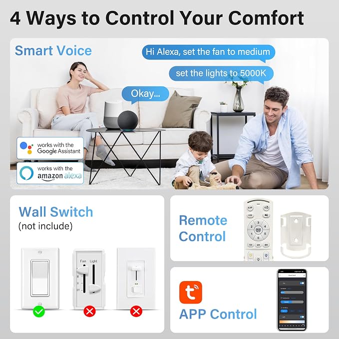 42In Smart Ceiling Fans with Lights Remote,Control via Wifi Voice Alexa APP,Quiet DC Motor,6-Speed,Flush Mount Low Profile