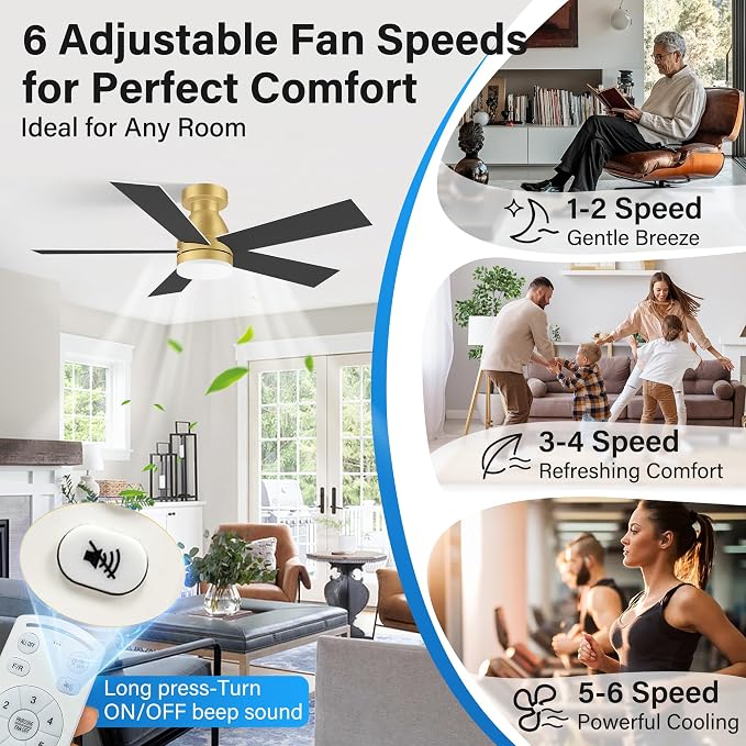 42In Smart Ceiling Fans with Lights Remote,Control via Wifi Voice Alexa APP,Quiet DC Motor,6-Speed,Flush Mount Low Profile