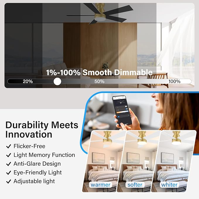 42In Smart Ceiling Fans with Lights Remote,Control via Wifi Voice Alexa APP,Quiet DC Motor,6-Speed,Flush Mount Low Profile