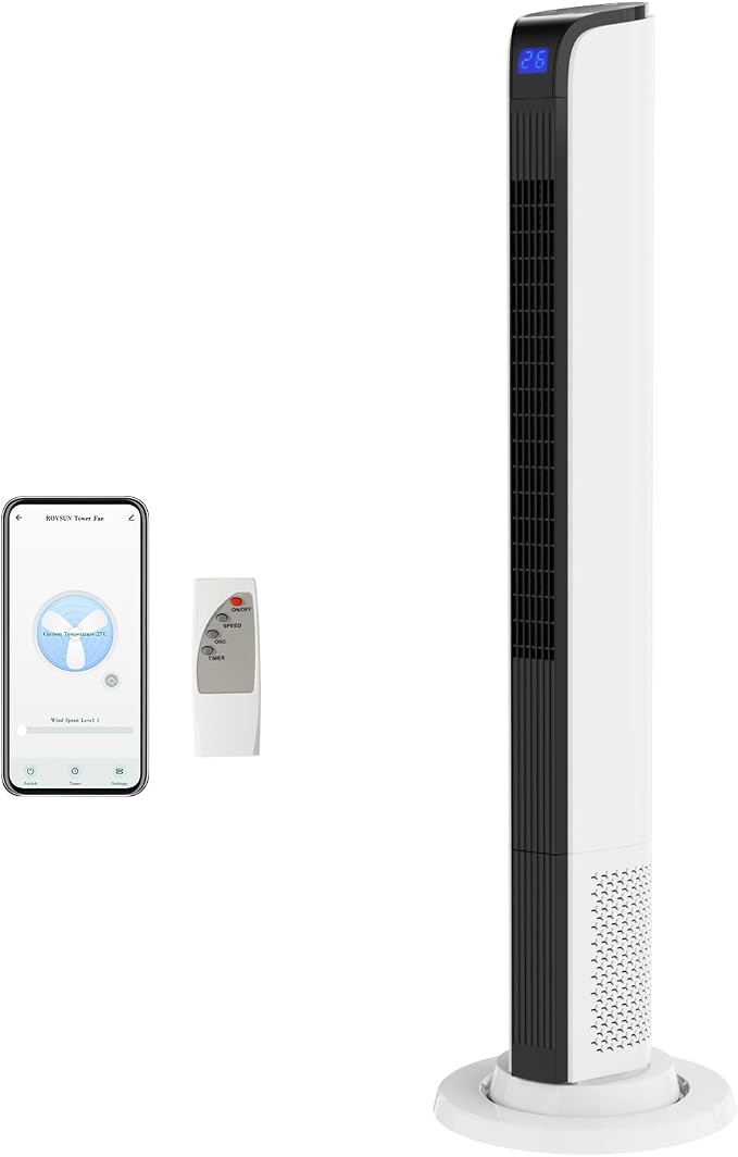 42in Tower Fan with Remote & APP Control, Smart Bladeless Floor Fan with 3 Modes 3 Speeds, Digital Display and