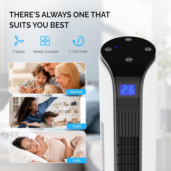 42in Tower Fan with Remote & APP Control, Smart Bladeless Floor Fan with 3 Modes 3 Speeds, Digital Display and, alternate