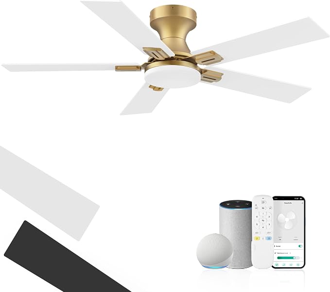 42inch Smart Low Profile Ceiling Fan with Lights Remote,Quite DC Motor,WiFi Voice Control via Alexa,Outdoor Indoor Modern