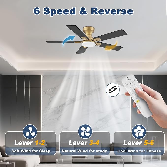 42inch Smart Low Profile Ceiling Fan with Lights Remote,Quite DC Motor,WiFi Voice Control via Alexa,Outdoor Indoor Modern