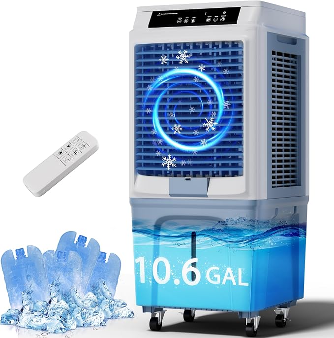 43 Inch Air Cooler for Large Room Garage Patio, Evaporative Air Cooler, 3880CFM Portable Swamp Cooler with Remote 3 Speeds