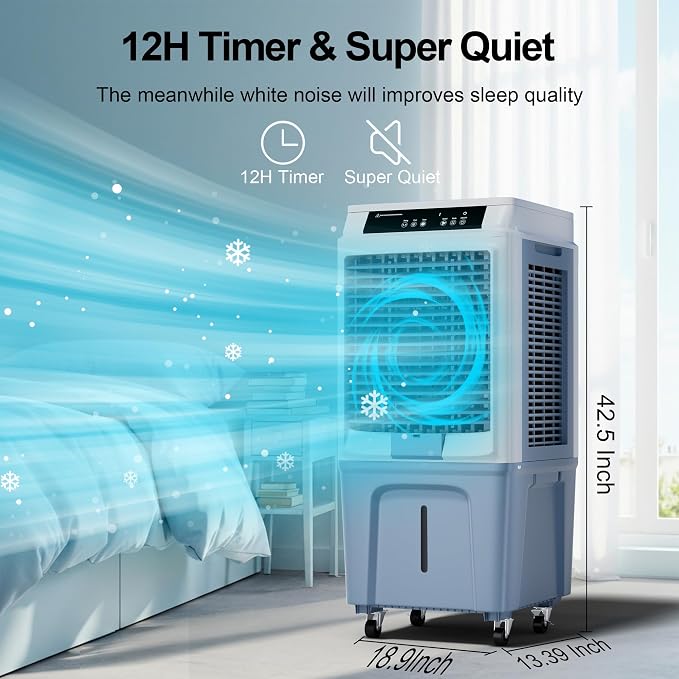 43 Inch Air Cooler for Large Room Garage Patio, Evaporative Air Cooler, 3880CFM Portable Swamp Cooler with Remote 3 Speeds