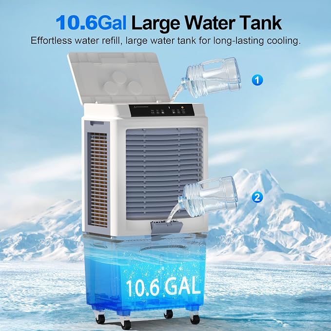 43 Inch Air Cooler for Large Room Garage Patio, Evaporative Air Cooler, 3880CFM Portable Swamp Cooler with Remote 3 Speeds