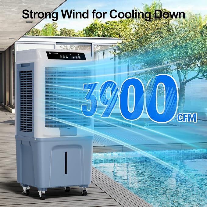 43 Inch Air Cooler for Large Room Garage Patio, Evaporative Air Cooler, 3880CFM Portable Swamp Cooler with Remote 3 Speeds