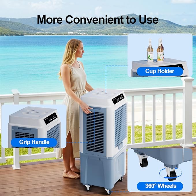 43 Inch Air Cooler for Large Room Garage Patio, Evaporative Air Cooler, 3880CFM Portable Swamp Cooler with Remote 3 Speeds
