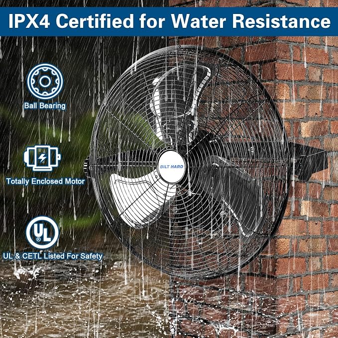 4300 CFM 18 in. Outdoor Wall Mount Fan, 3-Speed Waterproof Wall Fan Industrial Grade High Velocity Outdoor Fans for Patio