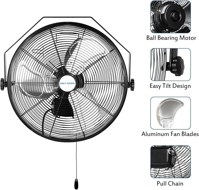 4300 CFM 18 in. Outdoor Wall Mount Fan, 3-Speed Waterproof Wall Fan Industrial Grade High Velocity Outdoor Fans for Patio