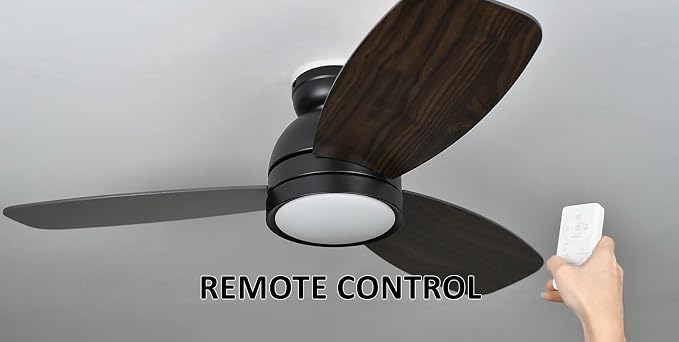 44" Ceiling Fan with Light Flush Mount, DC 10 Speeds Silent Ceiling Fan with Remote, 3 Light Colors Dimmable LED, for Living