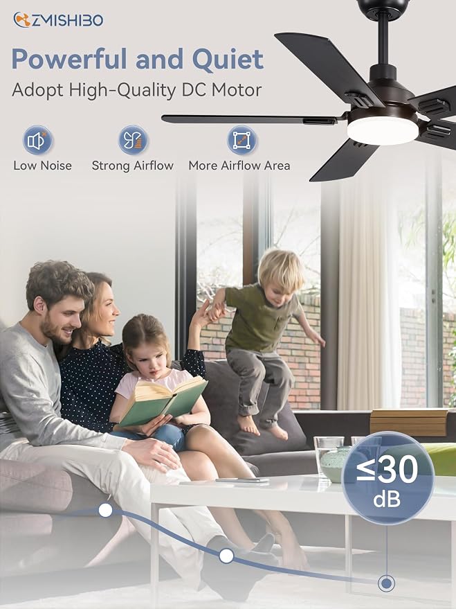 44" Ceiling Fans with Lights, Black Modern Ceiling Fan with Remote, Farmhouse Indoor Ceiling Fan with Dual Finish Blades