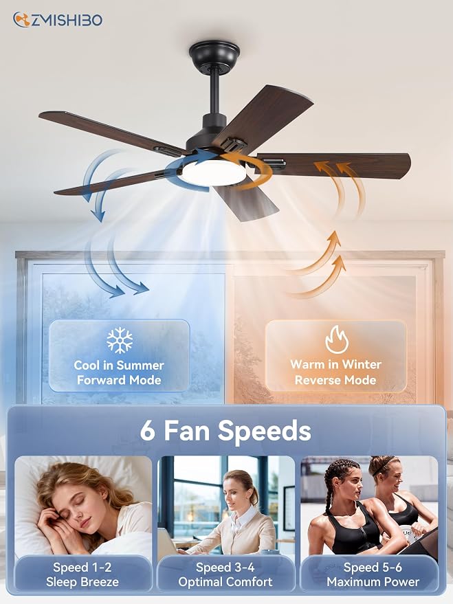44" Ceiling Fans with Lights, Black Modern Ceiling Fan with Remote, Farmhouse Indoor Ceiling Fan with Dual Finish Blades