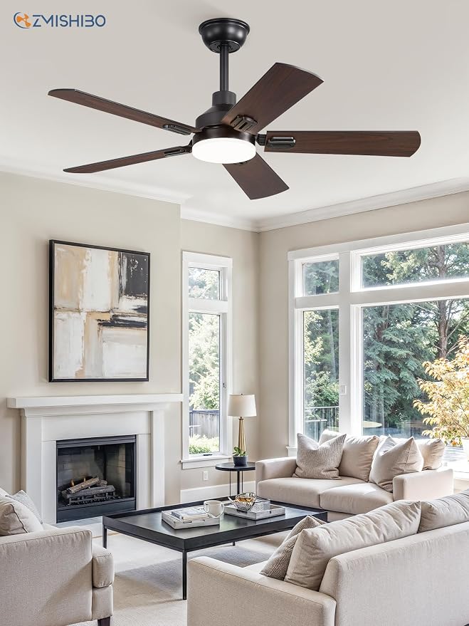 44" Ceiling Fans with Lights, Black Modern Ceiling Fan with Remote, Farmhouse Indoor Ceiling Fan with Dual Finish Blades