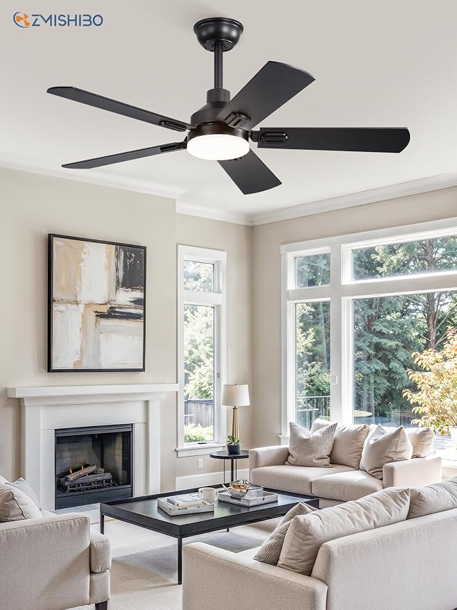 44" Ceiling Fans with Lights, Black Modern Ceiling Fan with Remote, Farmhouse Indoor Ceiling Fan with Dual Finish Blades