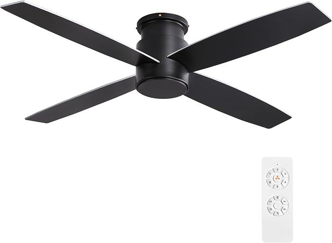 44" Flush Mount DC Ceiling Fan without Lights, 4 Reversible Plywood Blades, Quiet 6-Speed DC Motor, Hugger Low Profile
