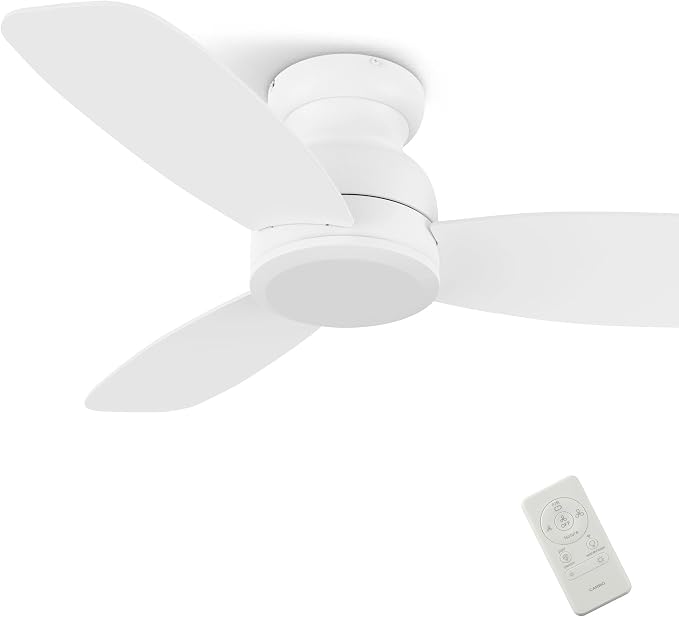 44 Inch Flush Mount Ceiling Fan No Light with Remote Control, 3 Blades Quiet DC Reversible Motor, 10-Speed