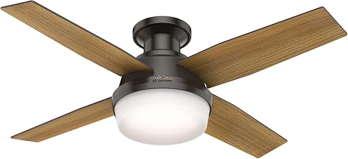 44 inch Indoor Ceiling Fan with LED Light and Remote Control - Bronze Modern Ceiling Fan, Low Profile Mount, 4 Blades, For