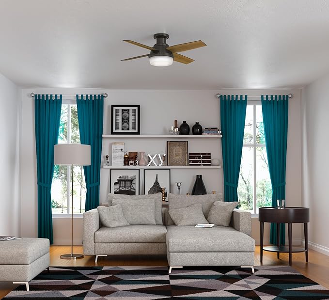 44 inch Indoor Ceiling Fan with LED Light and Remote Control - Bronze Modern Ceiling Fan, Low Profile Mount, 4 Blades, For