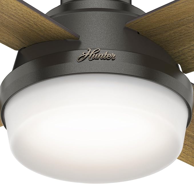 44 inch Indoor Ceiling Fan with LED Light and Remote Control - Bronze Modern Ceiling Fan, Low Profile Mount, 4 Blades, For