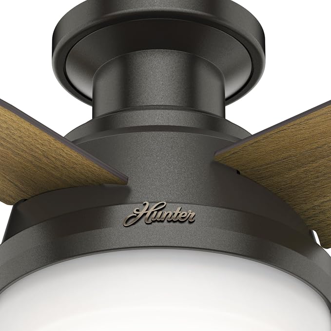44 inch Indoor Ceiling Fan with LED Light and Remote Control - Bronze Modern Ceiling Fan, Low Profile Mount, 4 Blades, For