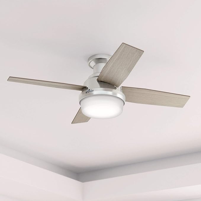 44 inch Indoor Ceiling Fan with LED Light and Remote Control - Modern Ceiling Fan, Low Profile Mount, 4 Blades, For Bedroom