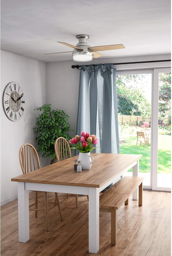 44 inch Indoor Ceiling Fan with LED Light and Remote Control - Modern Ceiling Fan, Low Profile Mount, 4 Blades, For Bedroom