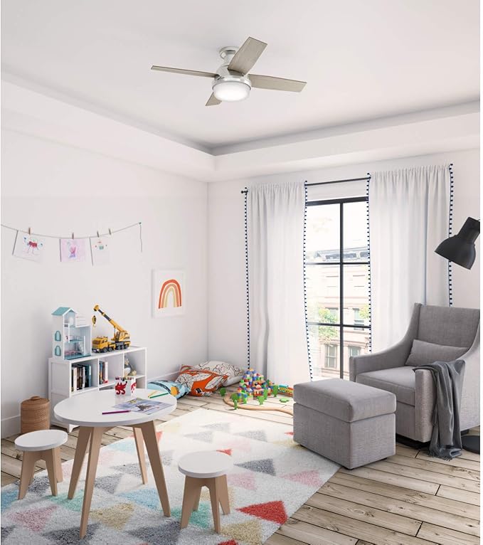 44 inch Indoor Ceiling Fan with LED Light and Remote Control - Modern Ceiling Fan, Low Profile Mount, 4 Blades, For Bedroom