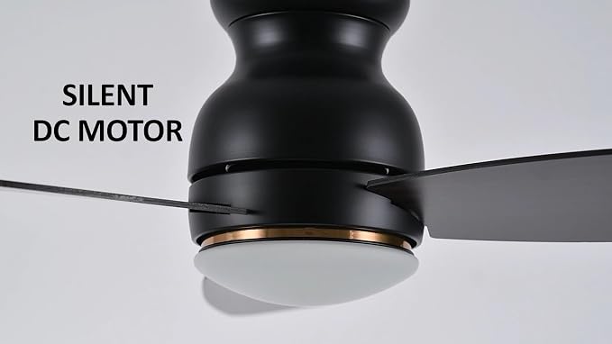 44 Inches Black Ceiling Fan with Light Flush Mount, DC 10 Speeds Silent Ceiling Fan with Remote, 3 Dual Finish Blades, 2
