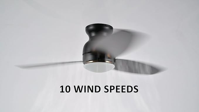 44 Inches Black Ceiling Fan with Light Flush Mount, DC 10 Speeds Silent Ceiling Fan with Remote, 3 Dual Finish Blades, 2