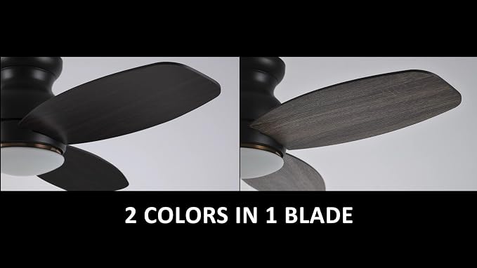 44 Inches Black Ceiling Fan with Light Flush Mount, DC 10 Speeds Silent Ceiling Fan with Remote, 3 Dual Finish Blades, 2