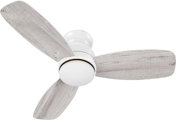 44 Inches White Ceiling Fan with Light Flush Mount, DC 10 Speeds Silent Ceiling Fan with Remote, 3 Dual Finish Blades, 3