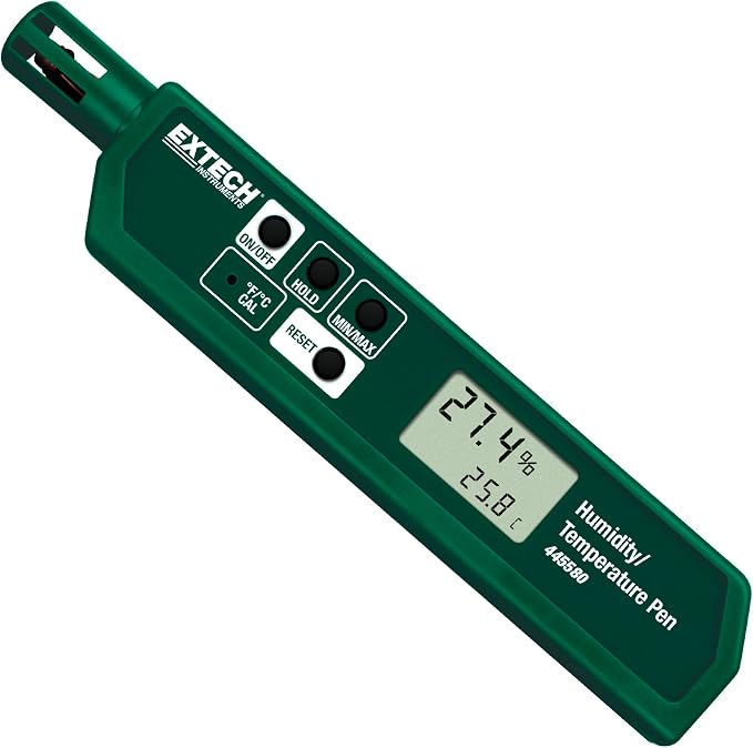 445580 Humidity and Temperature Pen with Fast Response Sensor, Min/Max Memory, Dual LCD, Pocket-Sized Hygrometer for HVAC