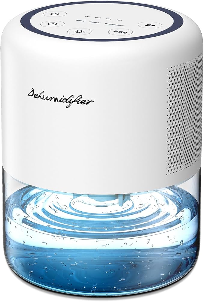 44oz(1.3L) Small Dehumidifier for Home Auto-Off Quiet Portable Dehumidifier with 3 Modes 10 Color Lights 4 Timer Settings for