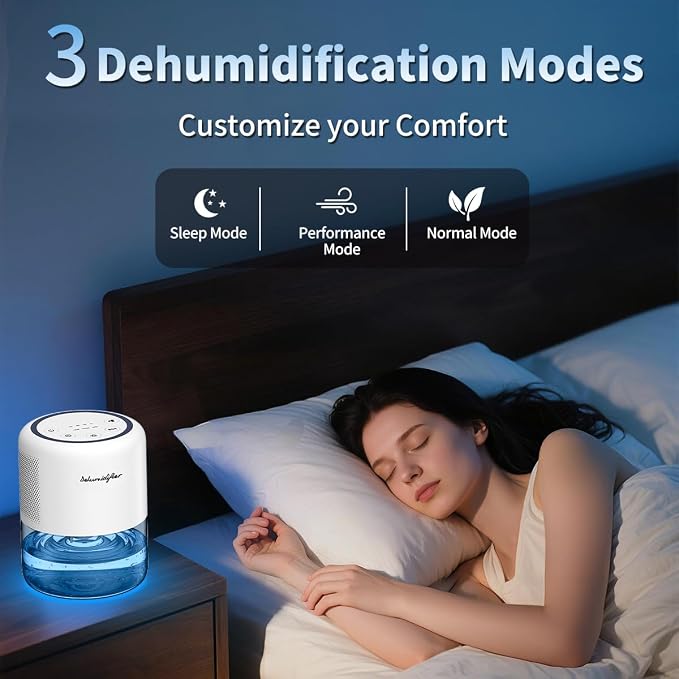 44oz(1.3L) Small Dehumidifier for Home Auto-Off Quiet Portable Dehumidifier with 3 Modes 10 Color Lights 4 Timer Settings for