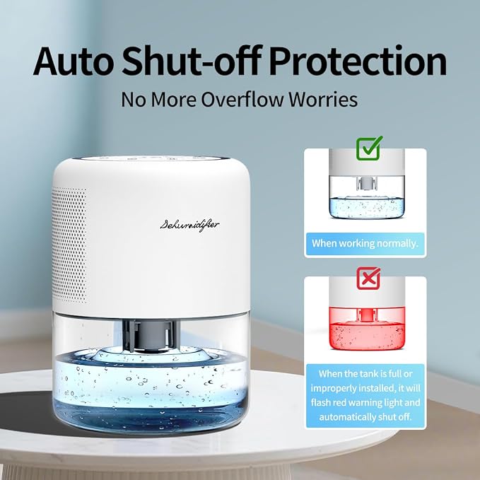 44oz(1.3L) Small Dehumidifier for Home Auto-Off Quiet Portable Dehumidifier with 3 Modes 10 Color Lights 4 Timer Settings for