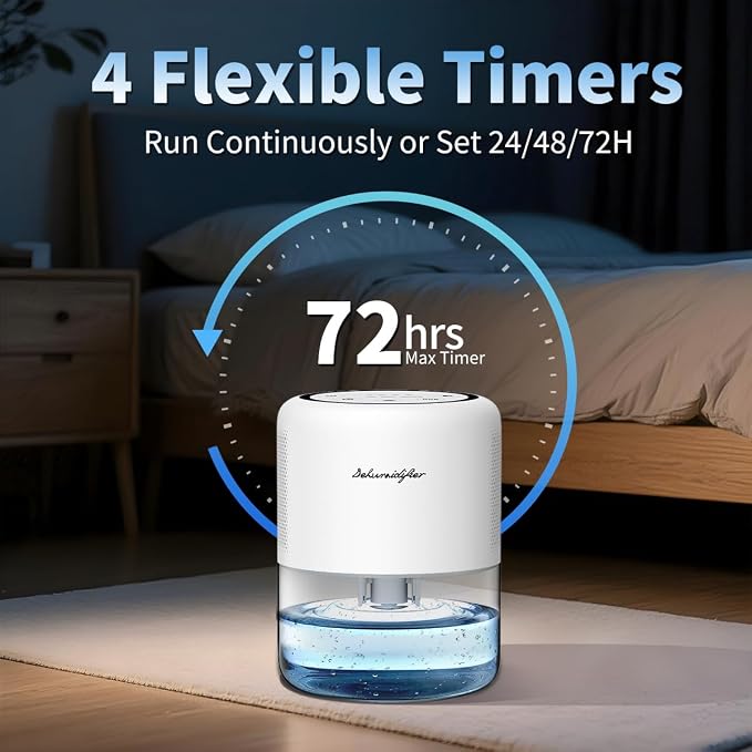 44oz(1.3L) Small Dehumidifier for Home Auto-Off Quiet Portable Dehumidifier with 3 Modes 10 Color Lights 4 Timer Settings for