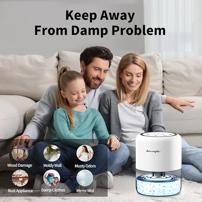 44oz(1.3L) Small Dehumidifier for Home Auto-Off Quiet Portable Dehumidifier with 3 Modes 10 Color Lights 4 Timer Settings for