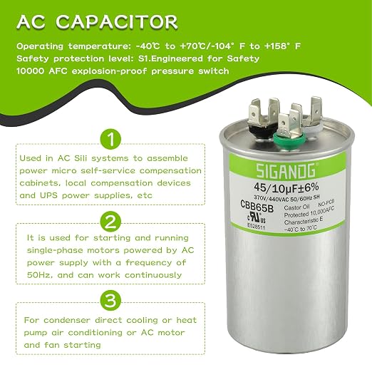 45/10 uF 45+10 MFD 370V or 440V CBB65 Dual Run Start Round Capacitor 45 10 uF MFD 370 440 Volt VAC for Condenser, alternate