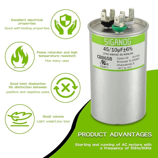 45/10 uF 45+10 MFD 370V or 440V CBB65 Dual Run Start Round Capacitor 45 10 uF MFD 370 440 Volt VAC for Condenser, alternate