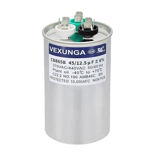 45/12.5 uF 45+12.5 MFD 370VAC or 440VAC Dual Run Start Round A/C Capacitor CBB65 Air Conditioner Capacitors for AC Unit Fan