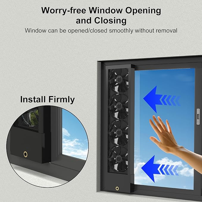 45.3-47.2 Inch Vertical Window Exhaust Fan for Sliding Windows – Securely Fit Top and Bottom Frame Tool-Free Setup with