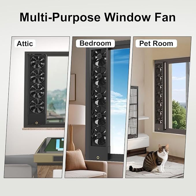 45.3-47.2 Inch Vertical Window Exhaust Fan for Sliding Windows – Securely Fit Top and Bottom Frame Tool-Free Setup with