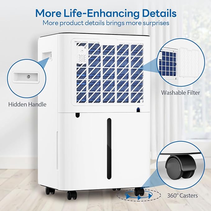 4500Sq.Ft Large Dehumidifier, 50Pint Dehumidifiers for Home, Quiet Whole House Dehumidifier for Basement, Bedroom and