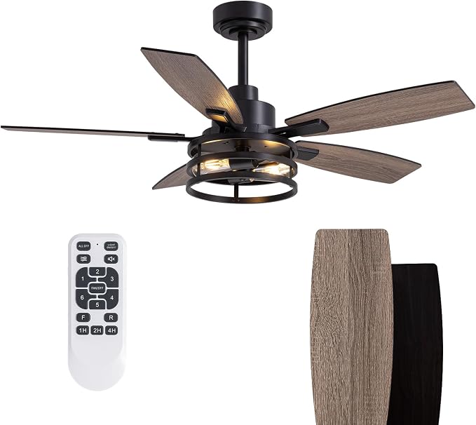 46 Inch Ceiling Fans with Lights and Remote & APP Control, Farmhouse Ceiling Fan with LED Lighting for Bedroom Living Room