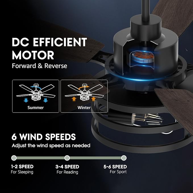 46 Inch Ceiling Fans with Lights and Remote & APP Control, Farmhouse Ceiling Fan with LED Lighting for Bedroom Living Room