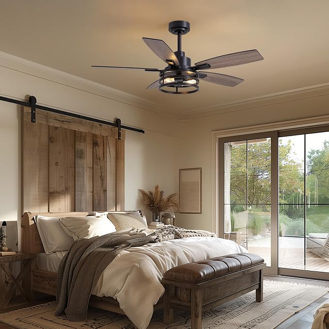 46 Inch Ceiling Fans with Lights and Remote & APP Control, Farmhouse Ceiling Fan with LED Lighting for Bedroom Living Room