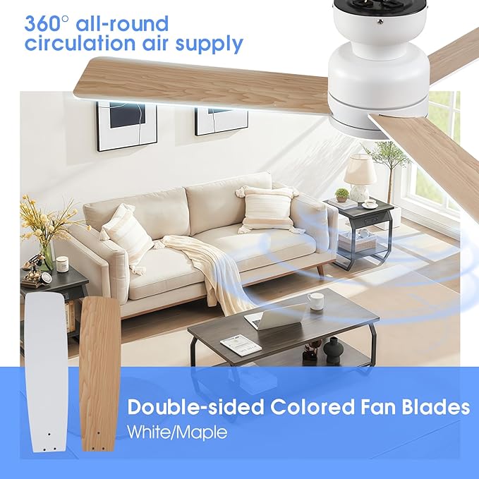 46 inch Ceiling Fans with Lights and Remote/APP Control, Low Profile Ceiling Fan with Light, Flush Mount, 3CCT, 3 Reversible